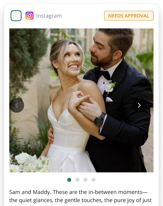 image showing Social Valet's interface, a section entitled "Carousel (3 photos) pending approval"